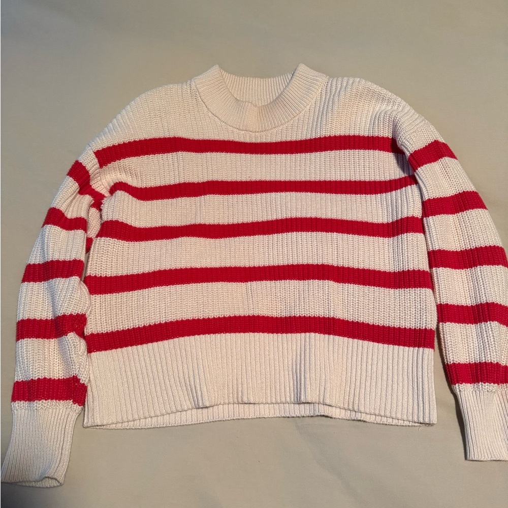 Chic Red and White Striped Women's Sweater